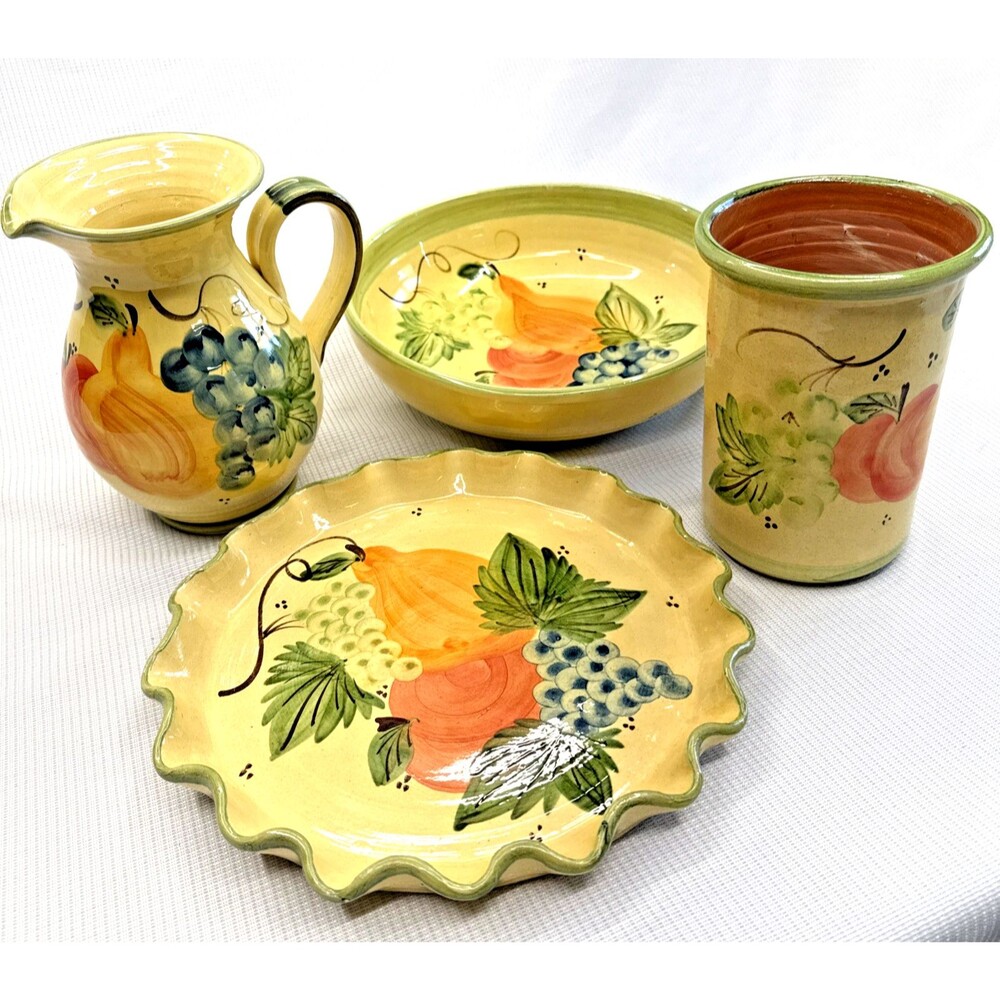 Vintage Italian Handpainted Pottery Set Vallauris Grain de Terre, 1990s, EUC